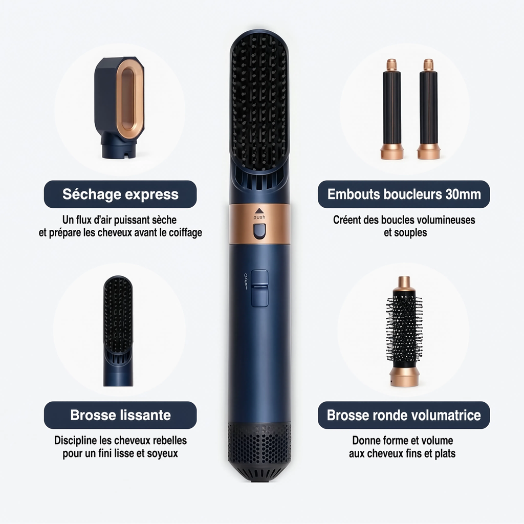 Multi-styler Volumia 5en1, les 5 accessoires inclus