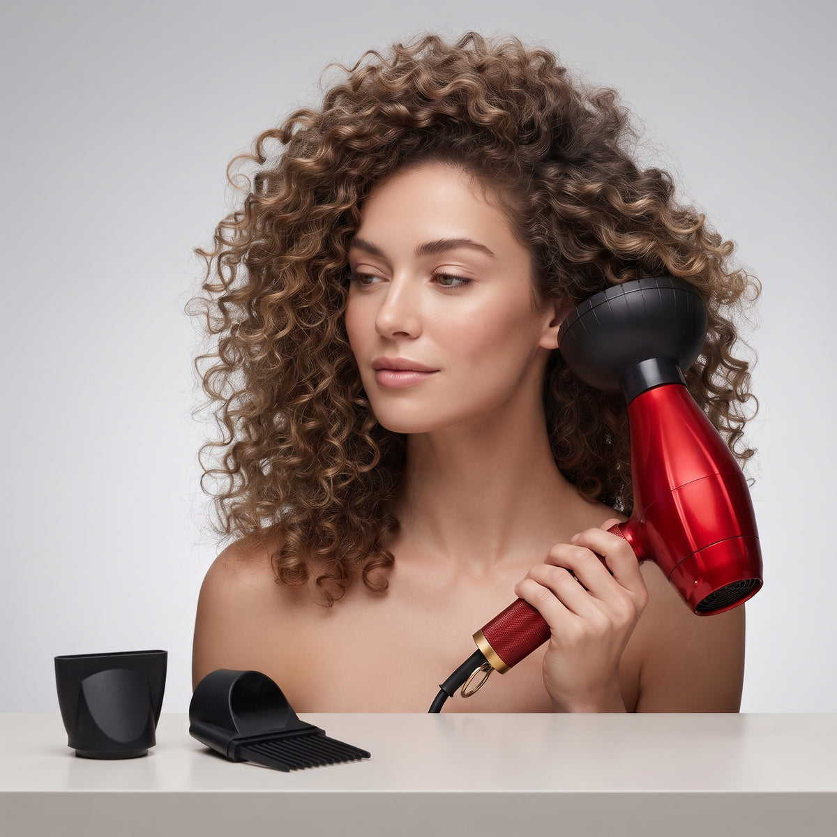 Sèche-cheveux AeroDry Pro avec diffuseur, cheveux bouclés