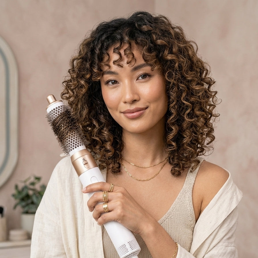 Multi-styler Volumia 5en1, utilisé sur cheveux d'une femme asiatique