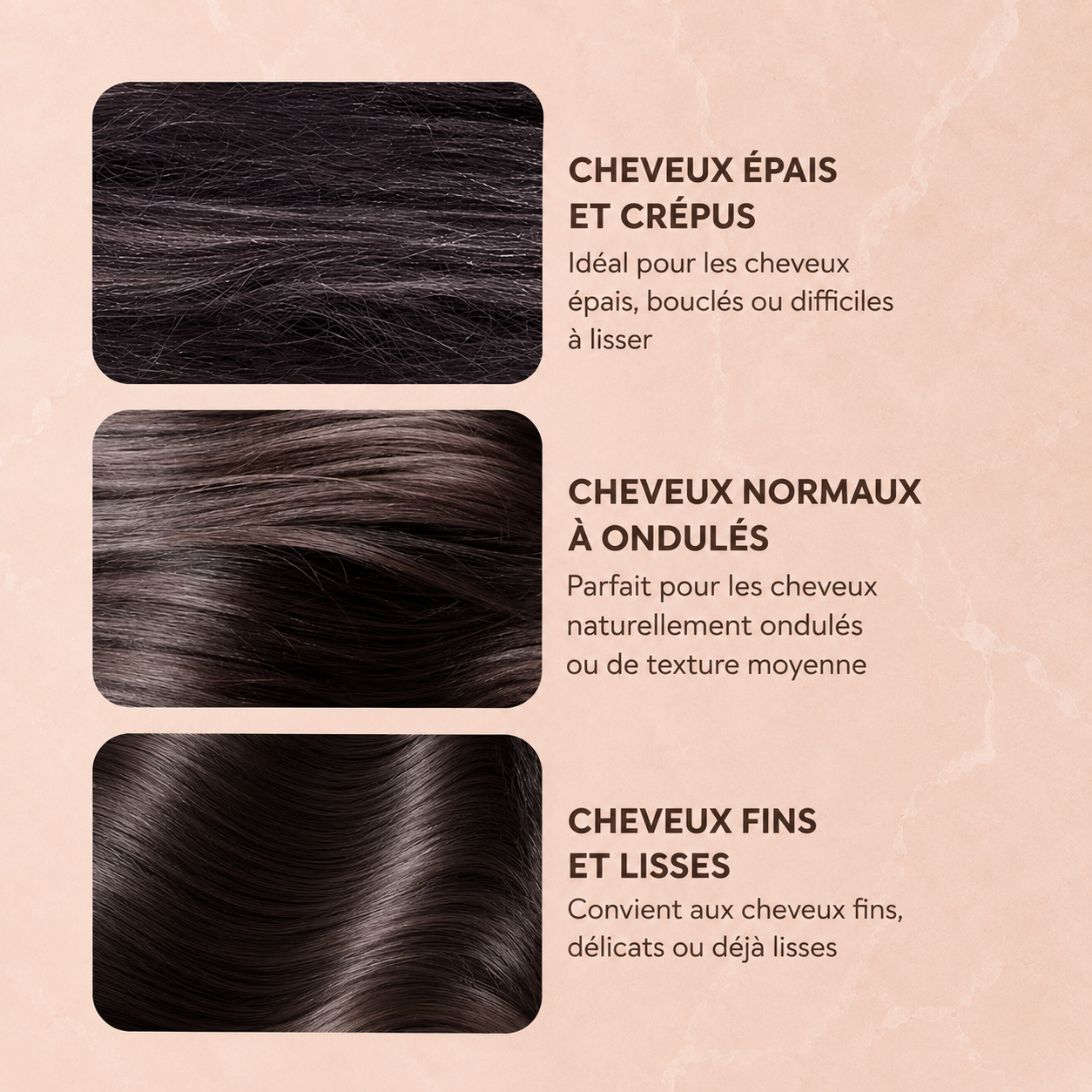 Mini brosse lissante PocketSleek Pro, types de cheveux compatibles
