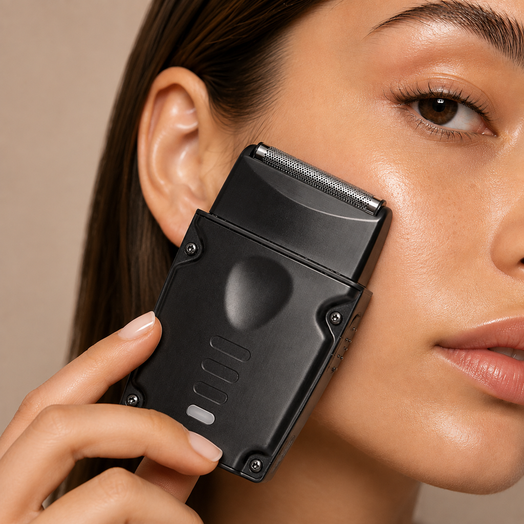 Rasoir RazorPro Compact, utilisation sur la joue